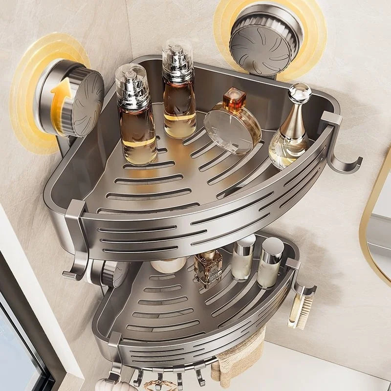 Bathroom Corner Shelf No Drill Suction Cup Triangular Storage Basket Waterproof Rustproof Wall Mount for Shower Washbasin