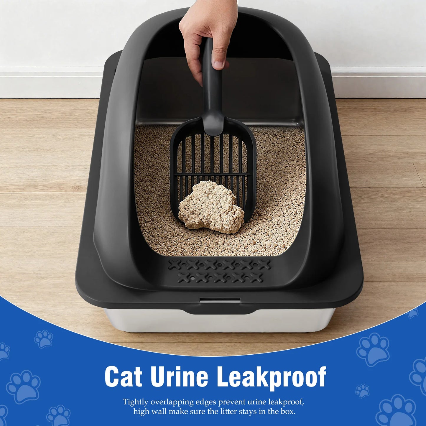 Stainless Steel Cat Litter Box With Lid Scoop And Mat