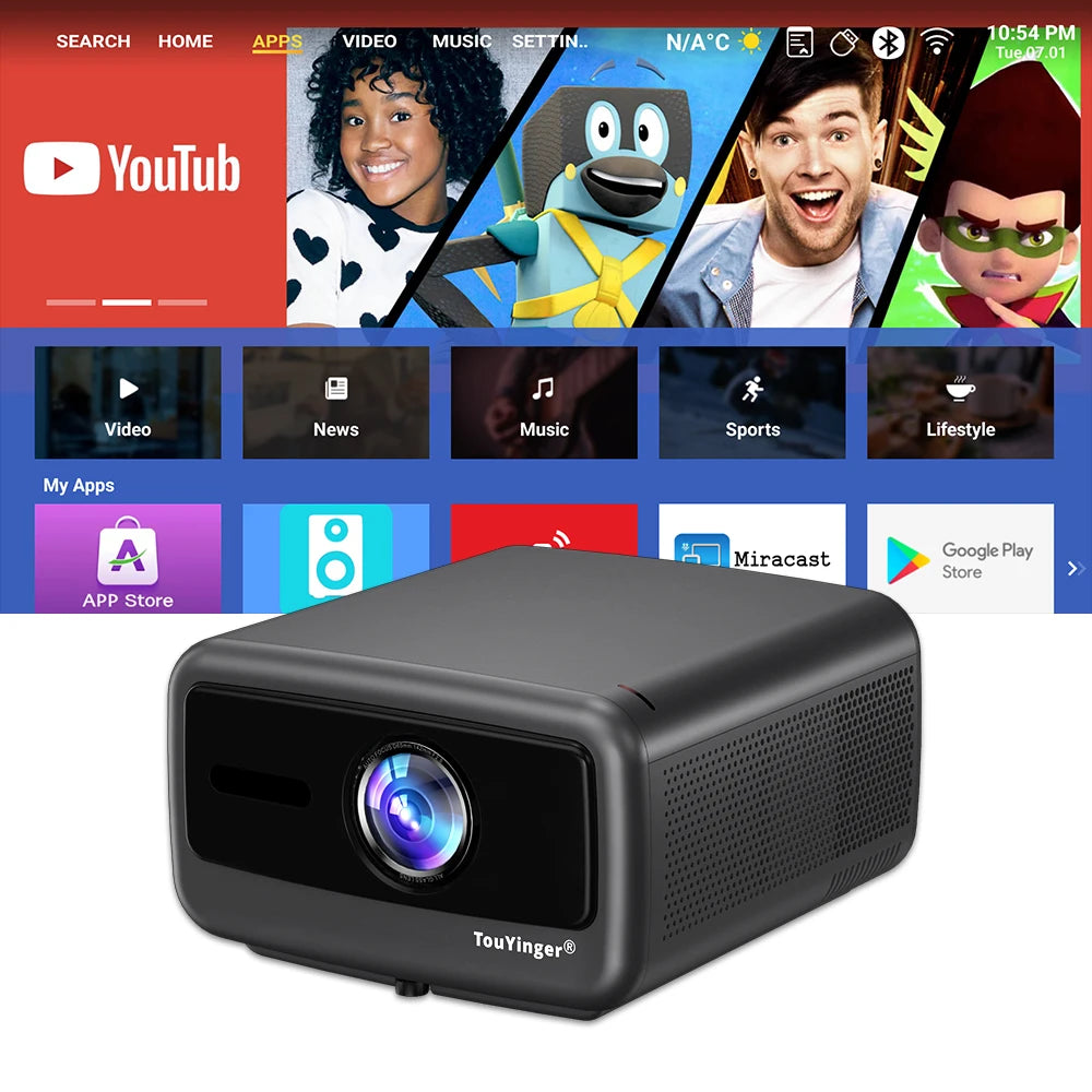 Touyinger Q13W 3800ANSI Full HD 4K Decoder Android 15 Support MEMC Smart TV Home Theater Fully Sealed Optical Projector