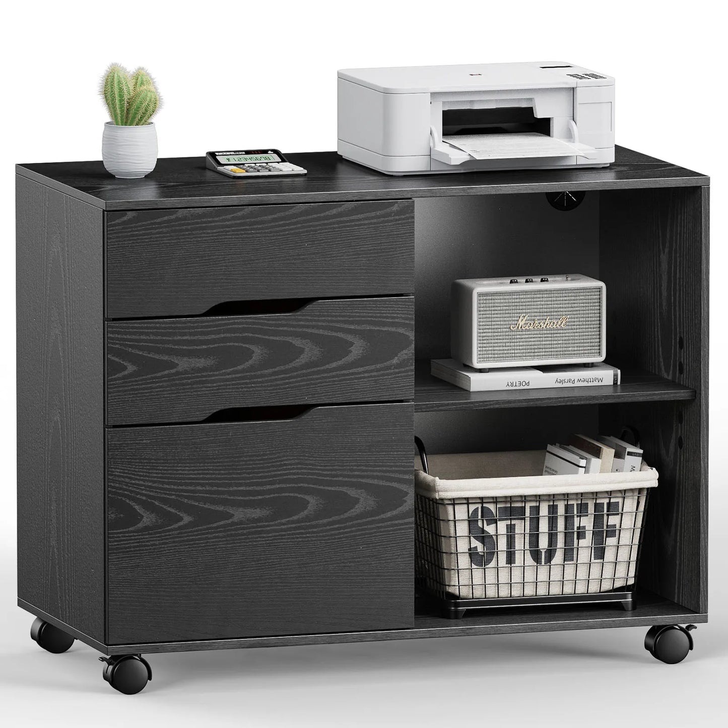 MCQ Living Room 3 Drawers Wooden Mobile Cabinet Chest Dressers Nightstand Storage Cabinet Organizer Rolling Display Furniture