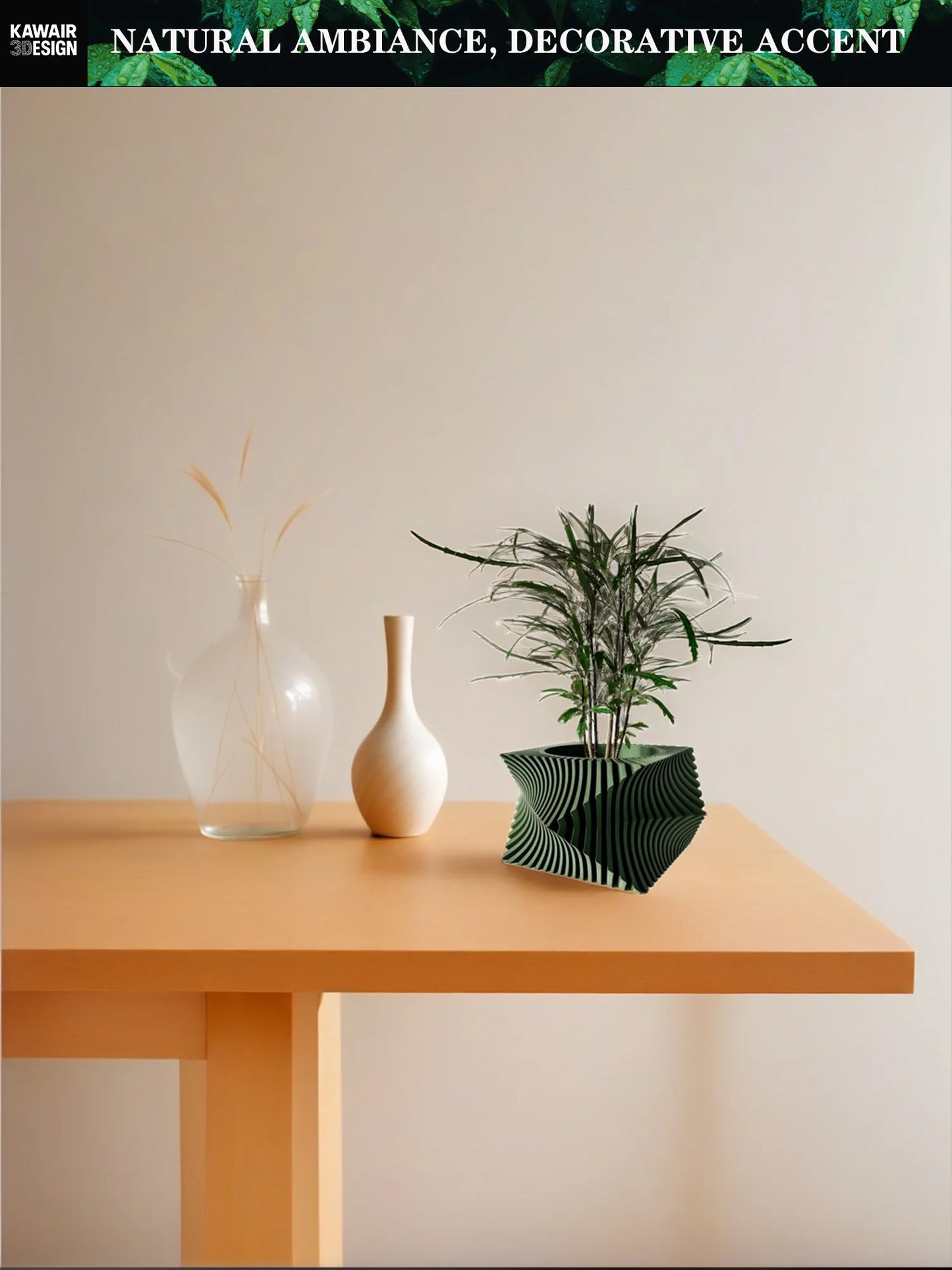 PLA 3D Printed Plant Pot Biodegradable Stripe Design