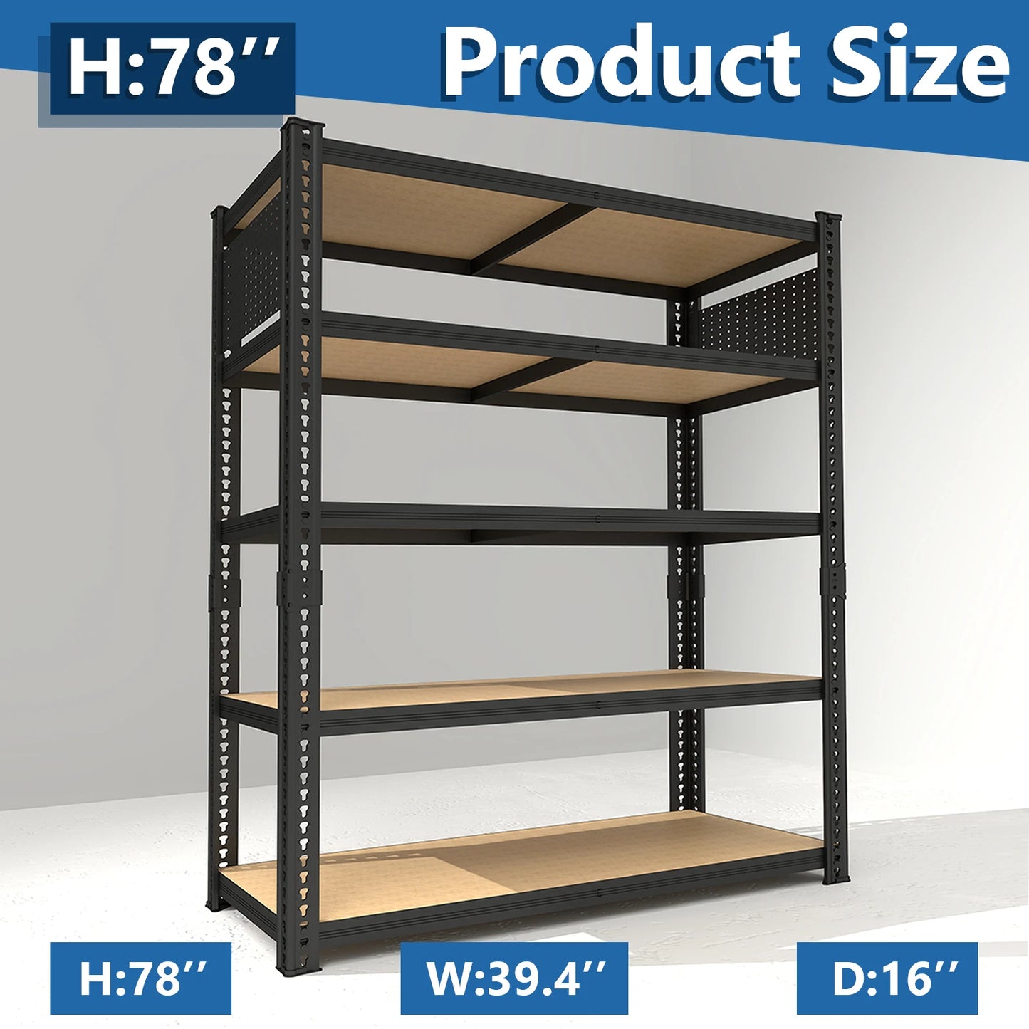 Heavy-Duty 5-Tier Adjustable Metal Shelving Unit with Pegboard Panel System - Capacity Suitable for Basement, Garage, Warehouse