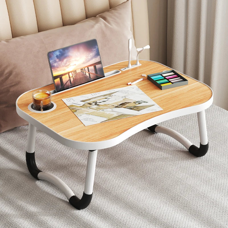 Laptop Desktop Cutlery and Laptop Bed Holder, Bedside Table Tray, Breakfast Bed Tray, Laptop Table with Cup Holder and Side Draw