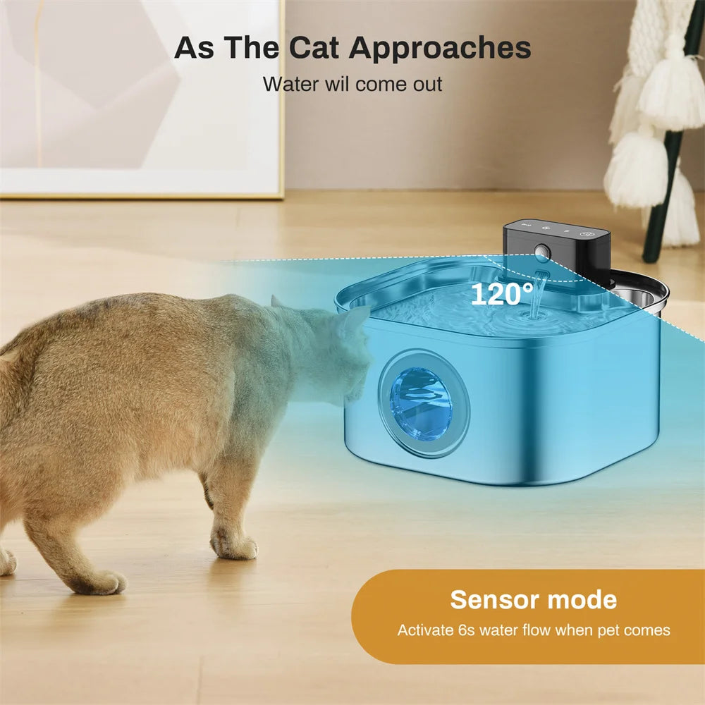 Stainless Steel Cat Water Fountain With 3 Water Modes AutoSensor