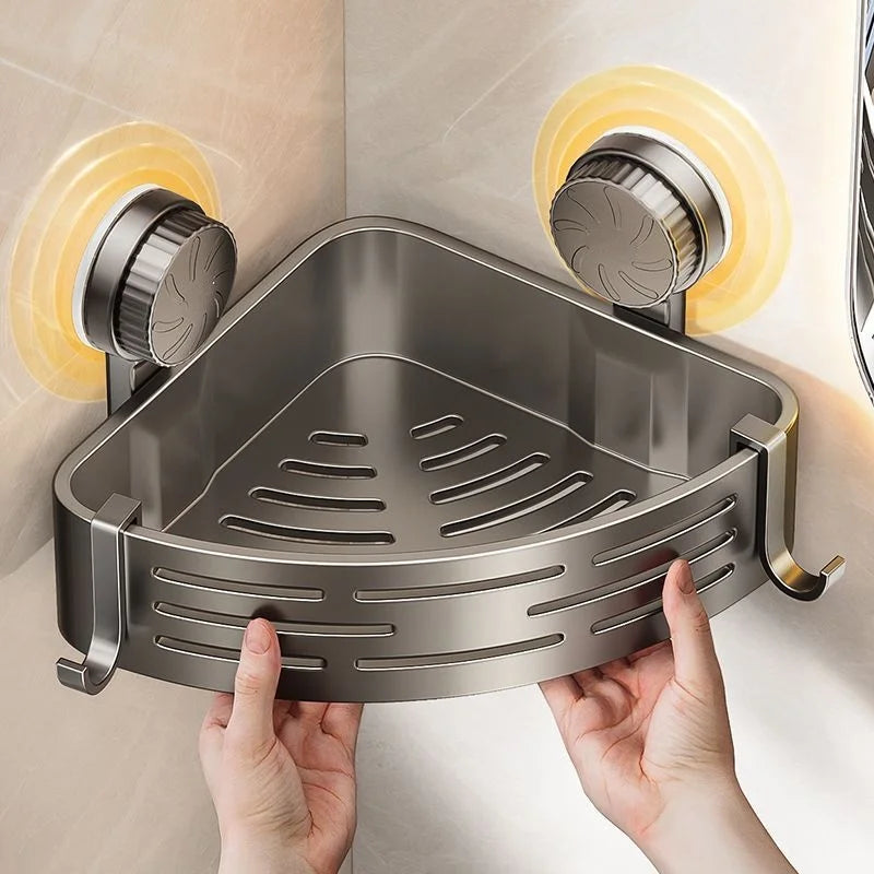 Bathroom Corner Shelf No Drill Suction Cup Triangular Storage Basket Waterproof Rustproof Wall Mount for Shower Washbasin