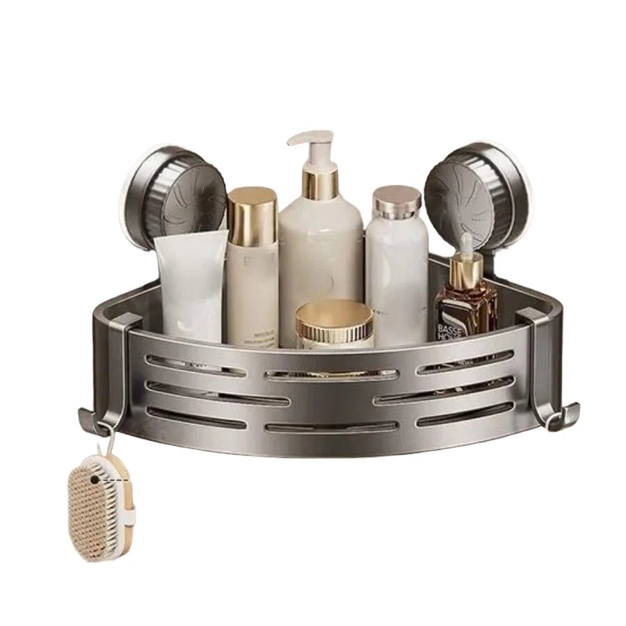 Bathroom Corner Shelf No Drill Suction Cup Triangular Storage Basket Waterproof Rustproof Wall Mount for Shower Washbasin