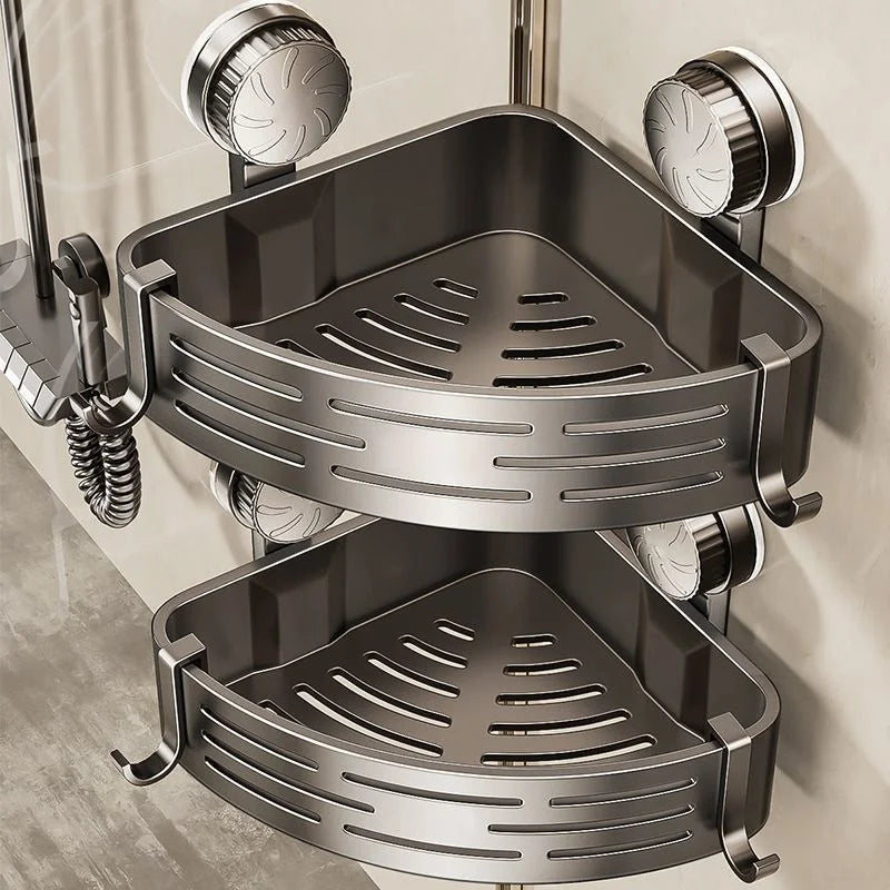 Bathroom Corner Shelf No Drill Suction Cup Triangular Storage Basket Waterproof Rustproof Wall Mount for Shower Washbasin