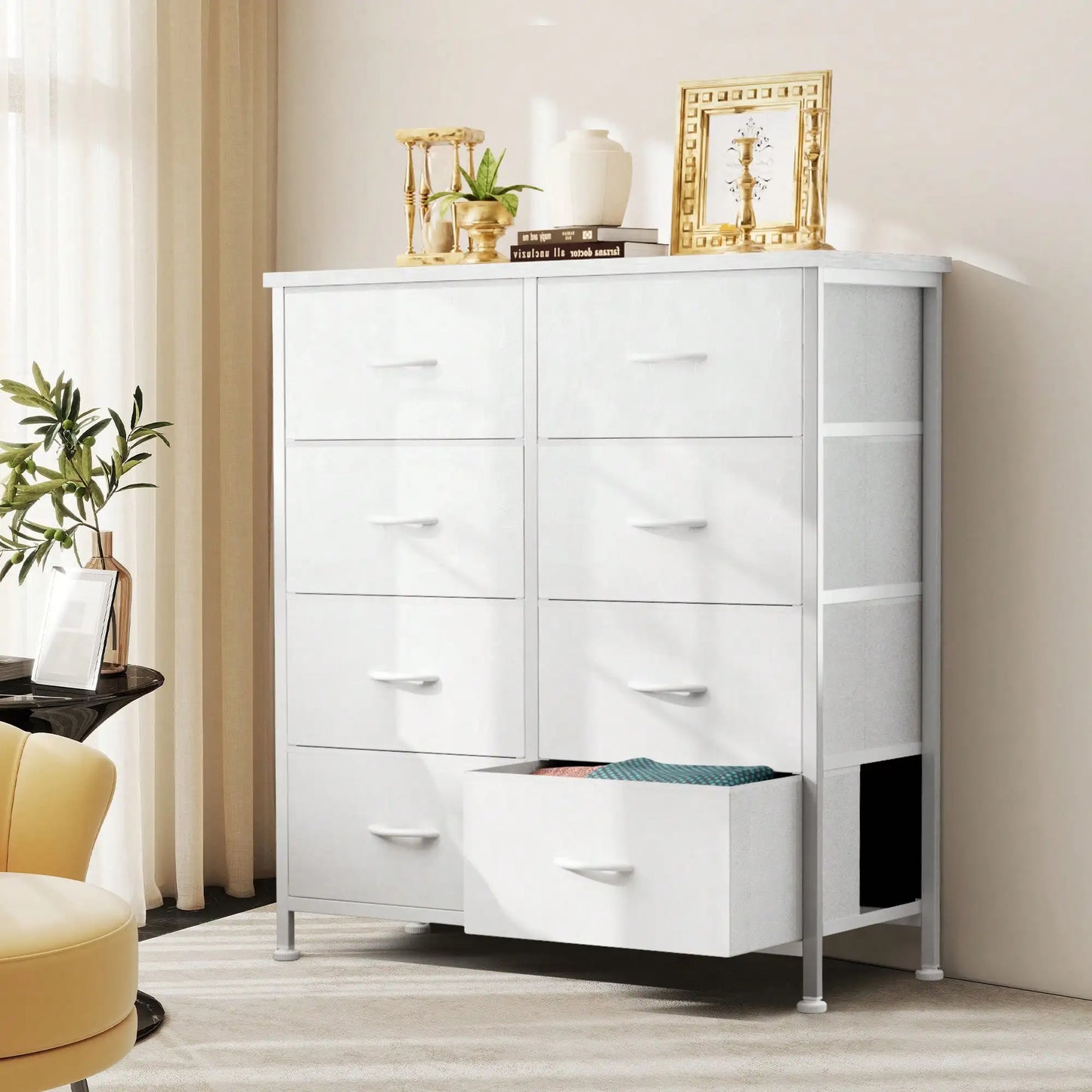 Dresser For Bedroom, Dressers & Chests Of Drawers Dresser Organizer, Wood Top Table Furniture With 8 Fabric Storage Tower