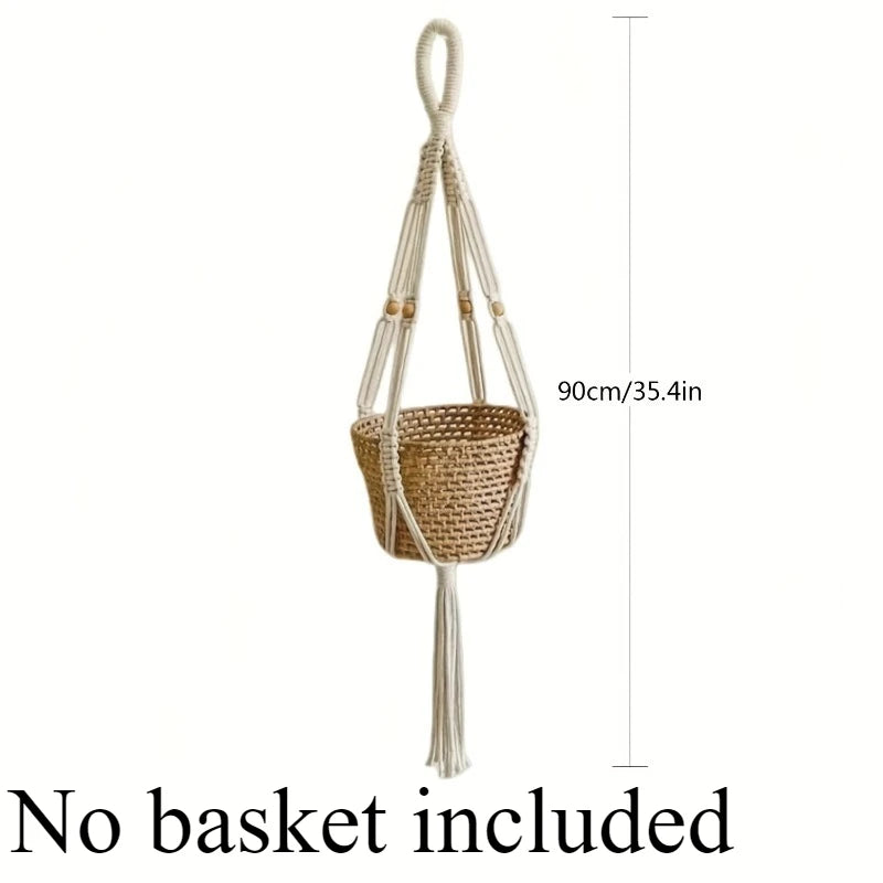 Bohemian Macrame Hanging Planter Basket Storage Net Handwoven Cotton Rope Wall Decor for Plants Garden Wall Net Bag