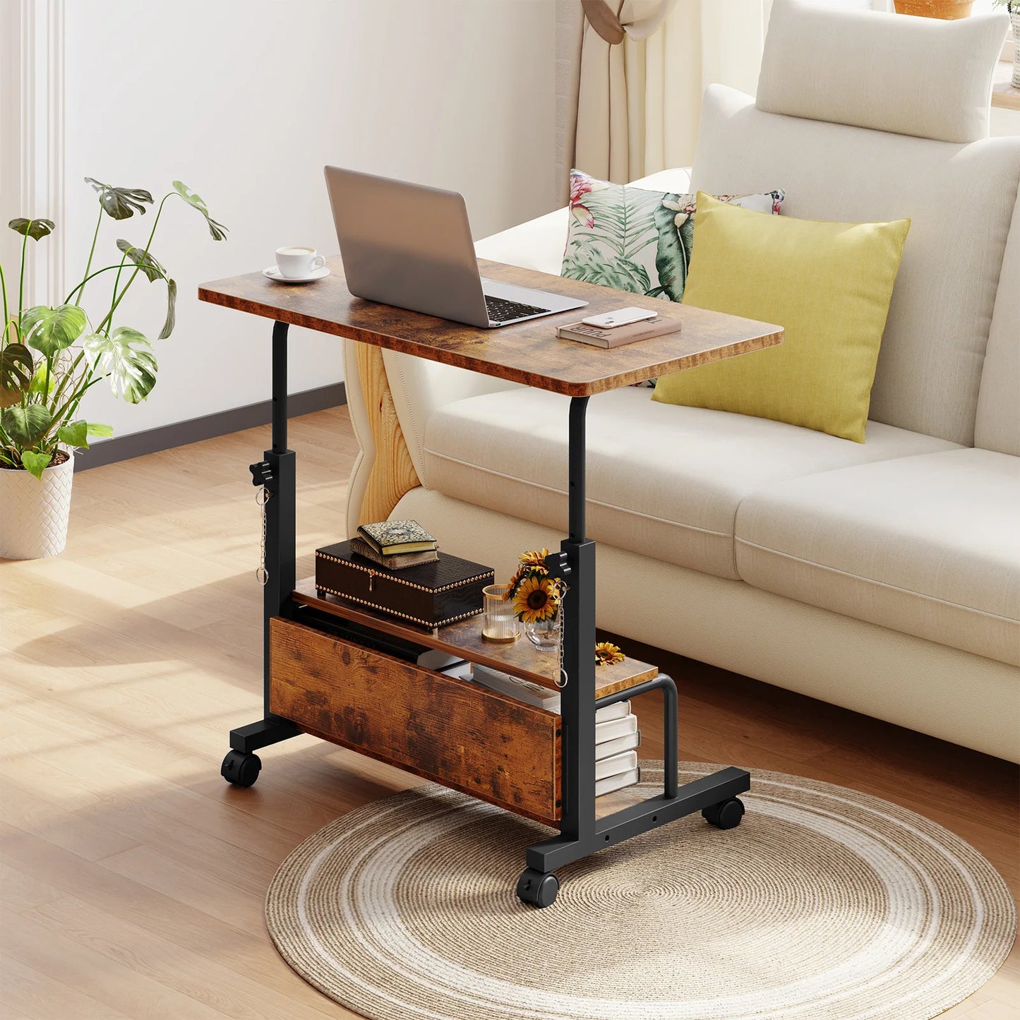 JHK 31.5IN Adjustable Height Mobile Standing Computer Desk with Locking Wheels Metal Frame Portable Workstation for Walking Pad