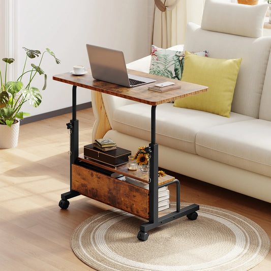 JHK 31.5IN Adjustable Height Mobile Standing Computer Desk with Locking Wheels Metal Frame Portable Workstation for Walking Pad
