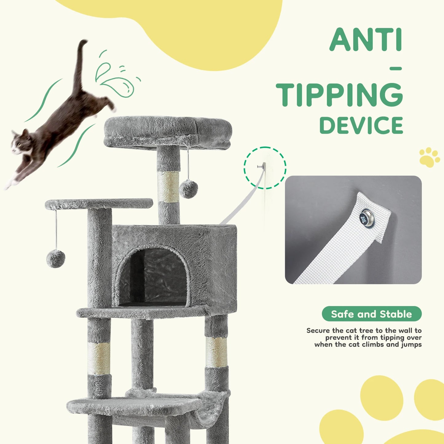 JHK Multi Level Cat Tree Tower for Indoor Cats Sisal
