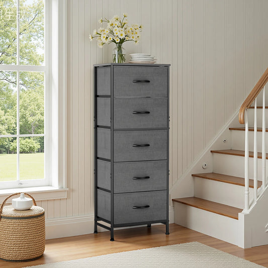 JHK 5 Fabric Drawers Cabinet For Living Room 48IN Drawers Beside Nightstand Tables Storage Closet Chest Clothes Display Of Furni