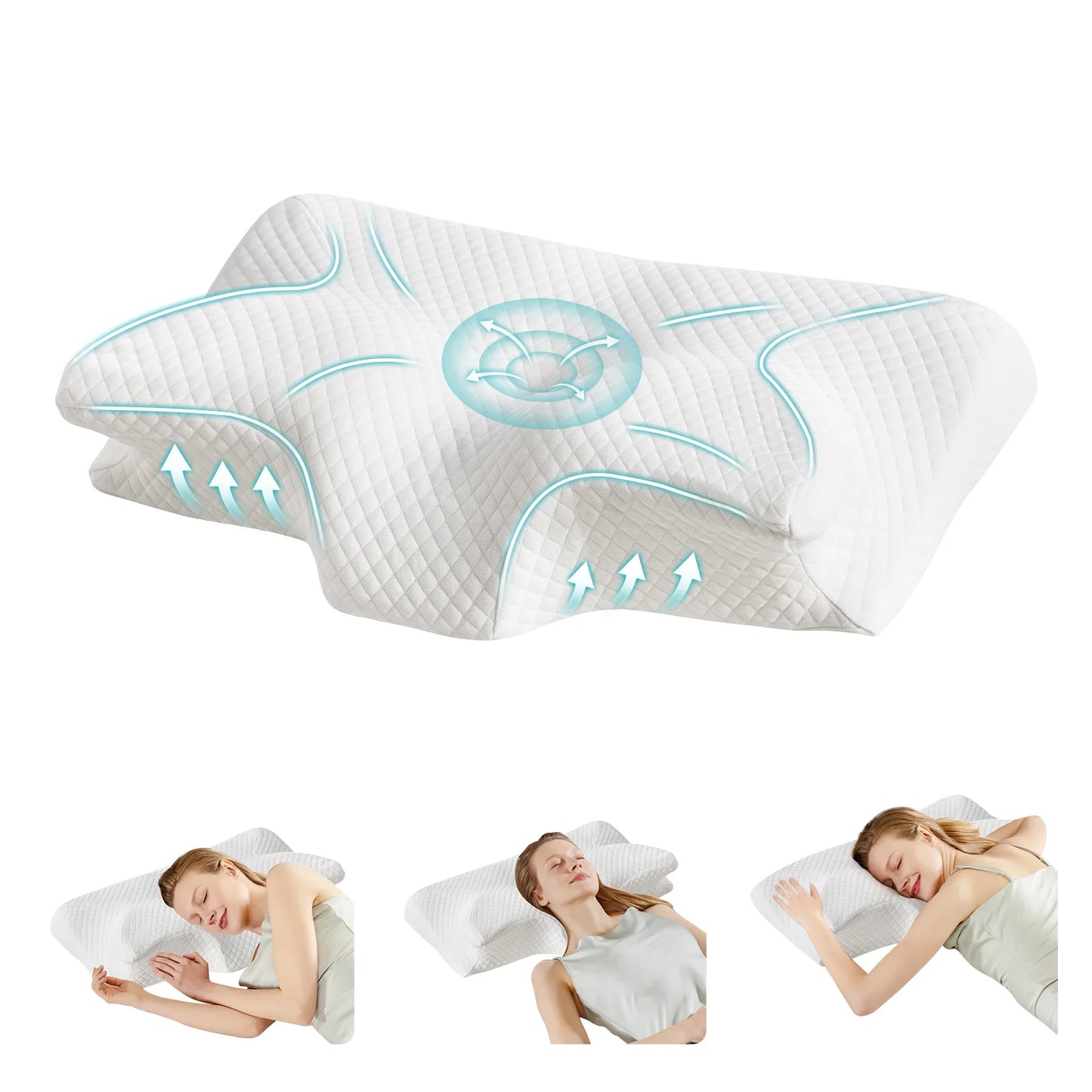 JHK Ergonomic Cervical Memory Foam Pillow With Cooling Pillowcase