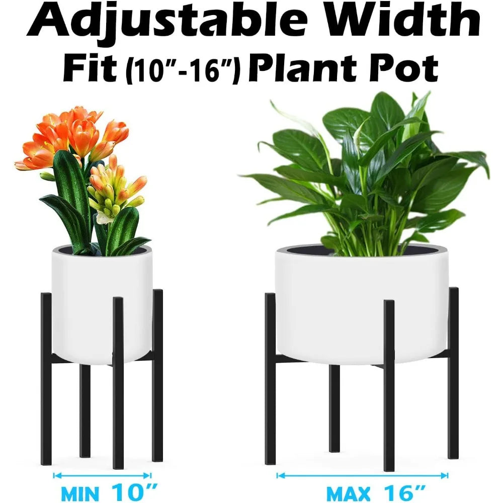 Adjustable Heavy Duty Metal Plant Stand for 10 to 16 Inch Pots Indoor Outdoor Corner Use Black Single
