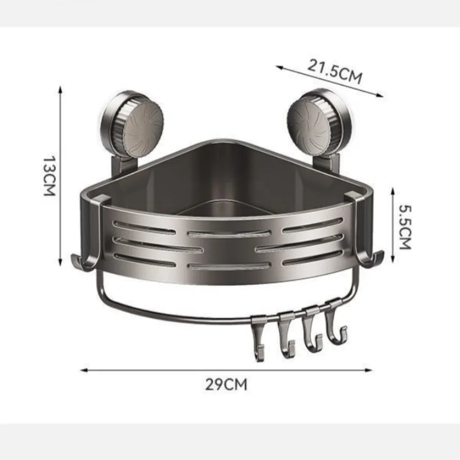 Bathroom Corner Shelf No Drill Suction Cup Triangular Storage Basket Waterproof Rustproof Wall Mount for Shower Washbasin