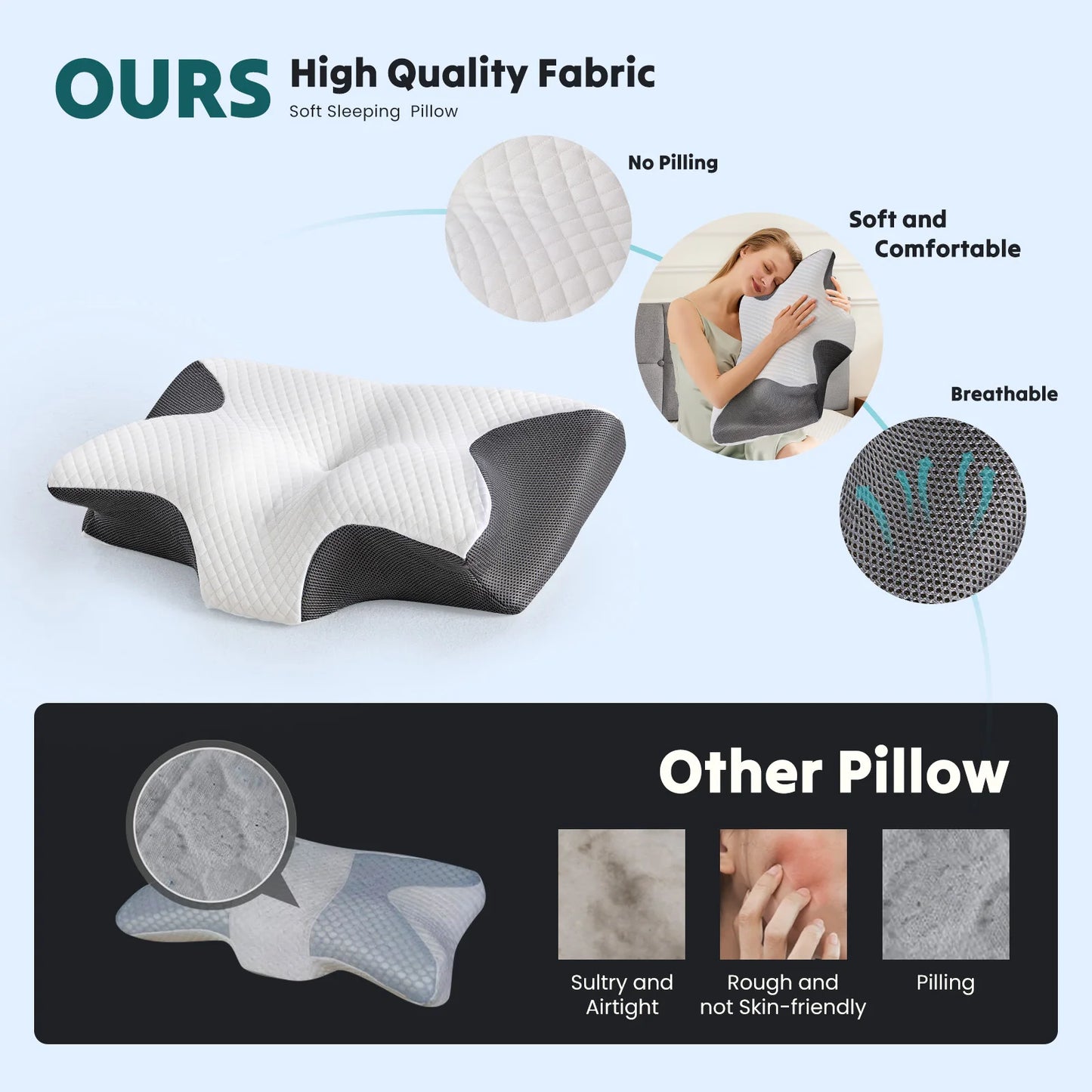 JHK Ergonomic Cervical Memory Foam Pillow With Cooling Pillowcase