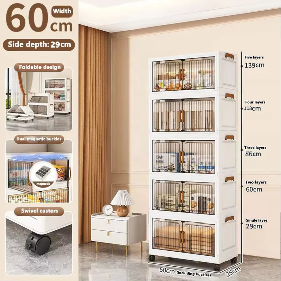 Thickened Foldable Multi-layer Storage Cabinet on Wheels – Mobile Organizer for Baby Closet, Snacks & Toys, Space-Saving Home