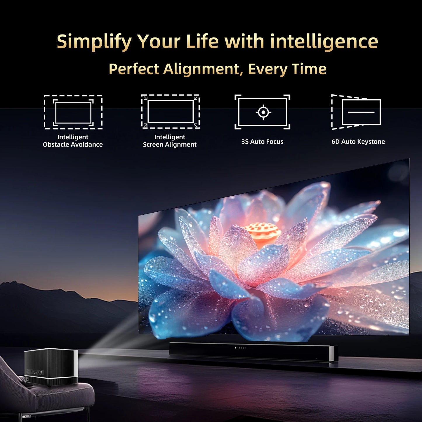 KTC Smart Projector 4K Supported TRUE 600ANSI Native 1080P with WiFi and Bluetooth & Dual Strong Speakers
