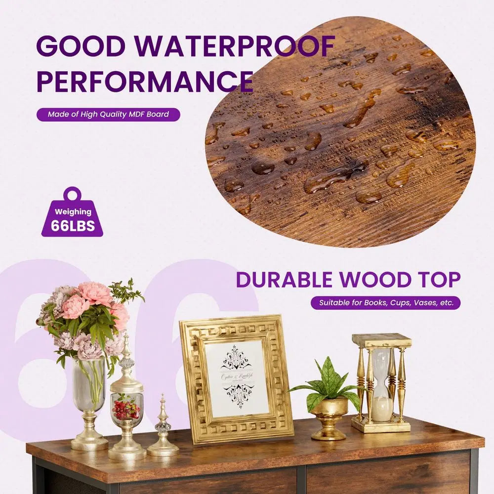 Dresser For Bedroom, Dressers & Chests Of Drawers Dresser Organizer, Wood Top Table Furniture With 8 Fabric Storage Tower
