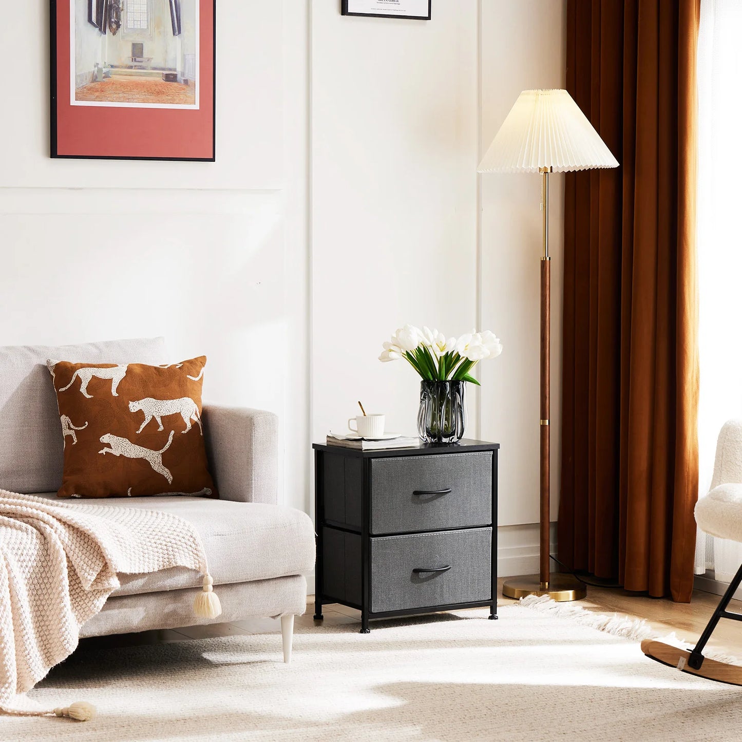 MCQ 2 Fabric Drawers Living Room Cabinet Storage Display Nightstand Bedside Coffee Sofa Tea Table Cabinets For Furniture