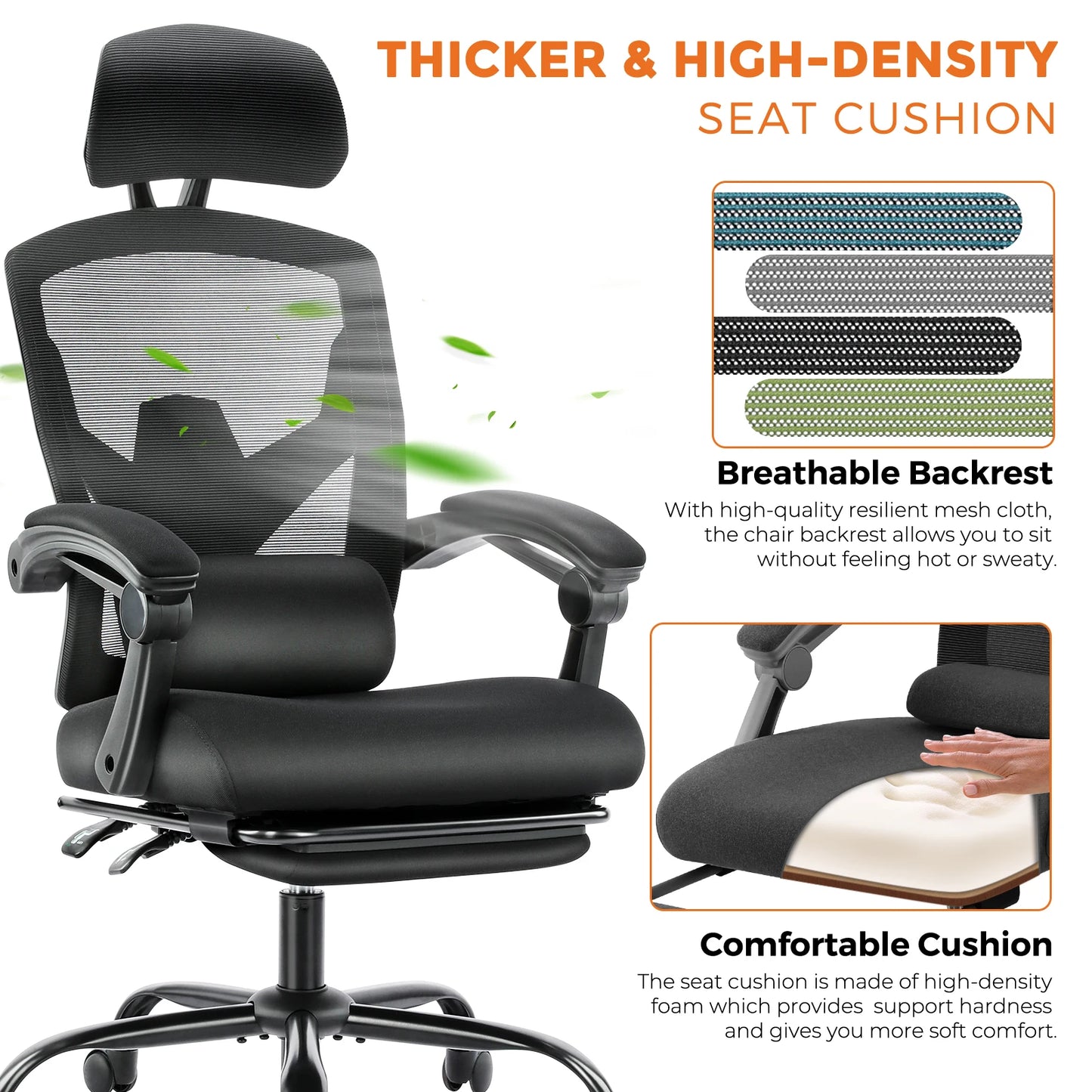 MCQ High Back Ergonomic Reclining Gaming Office Chair with Lumbar Support Pillow Mesh Swivel Rolling Rocking Computer Desk Chair