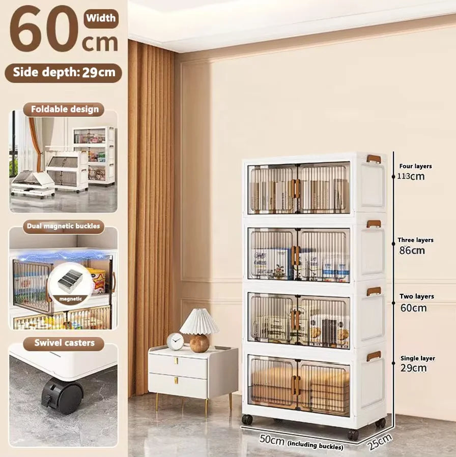 Thickened Foldable Multi-layer Storage Cabinet on Wheels – Mobile Organizer for Baby Closet, Snacks & Toys, Space-Saving Home