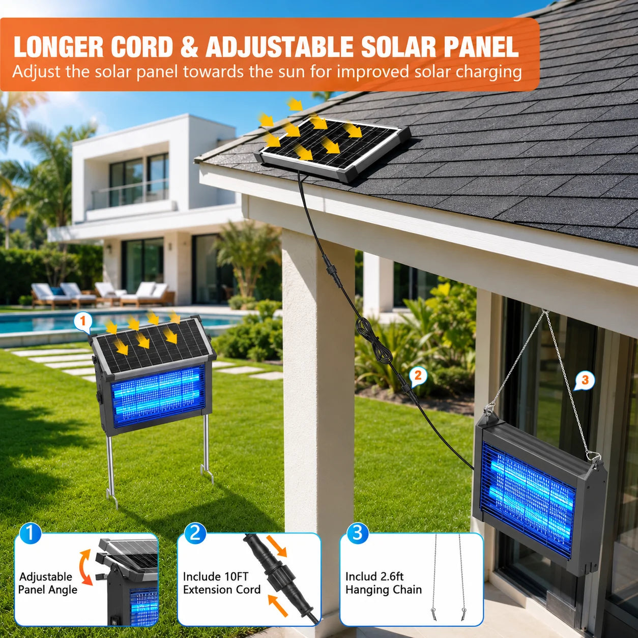 Solar Bug Zapper Outdoor Waterproof 4500V Mosquito Killer