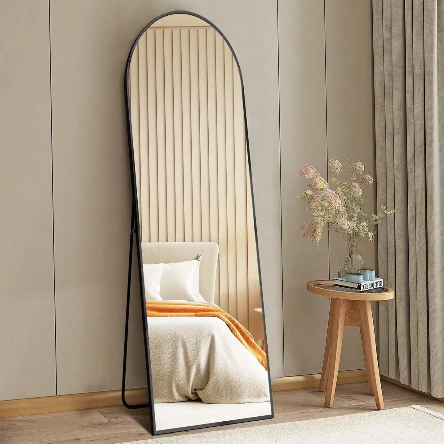 59"X16" High-Quality Arched Full Length Mirror, Aluminum Alloy Frame Ensures Stability, Standing Design For Bedroom, Black