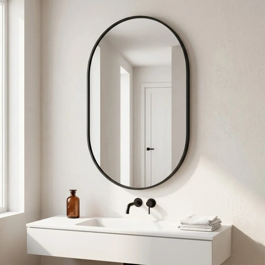 16"x24" Oval Mirror Bathroom Vanity Mirror Wall-Mounted Mirror, Black