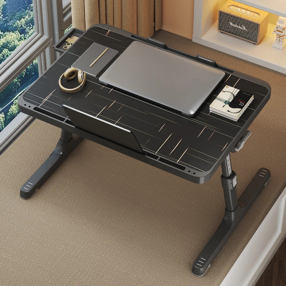 Laptop Tray, Multi-purpose Premium Lapdesk, Height Angle Adjustable, Drawer, Tablet Slot, for Eating, Working, Writing, Gaming,
