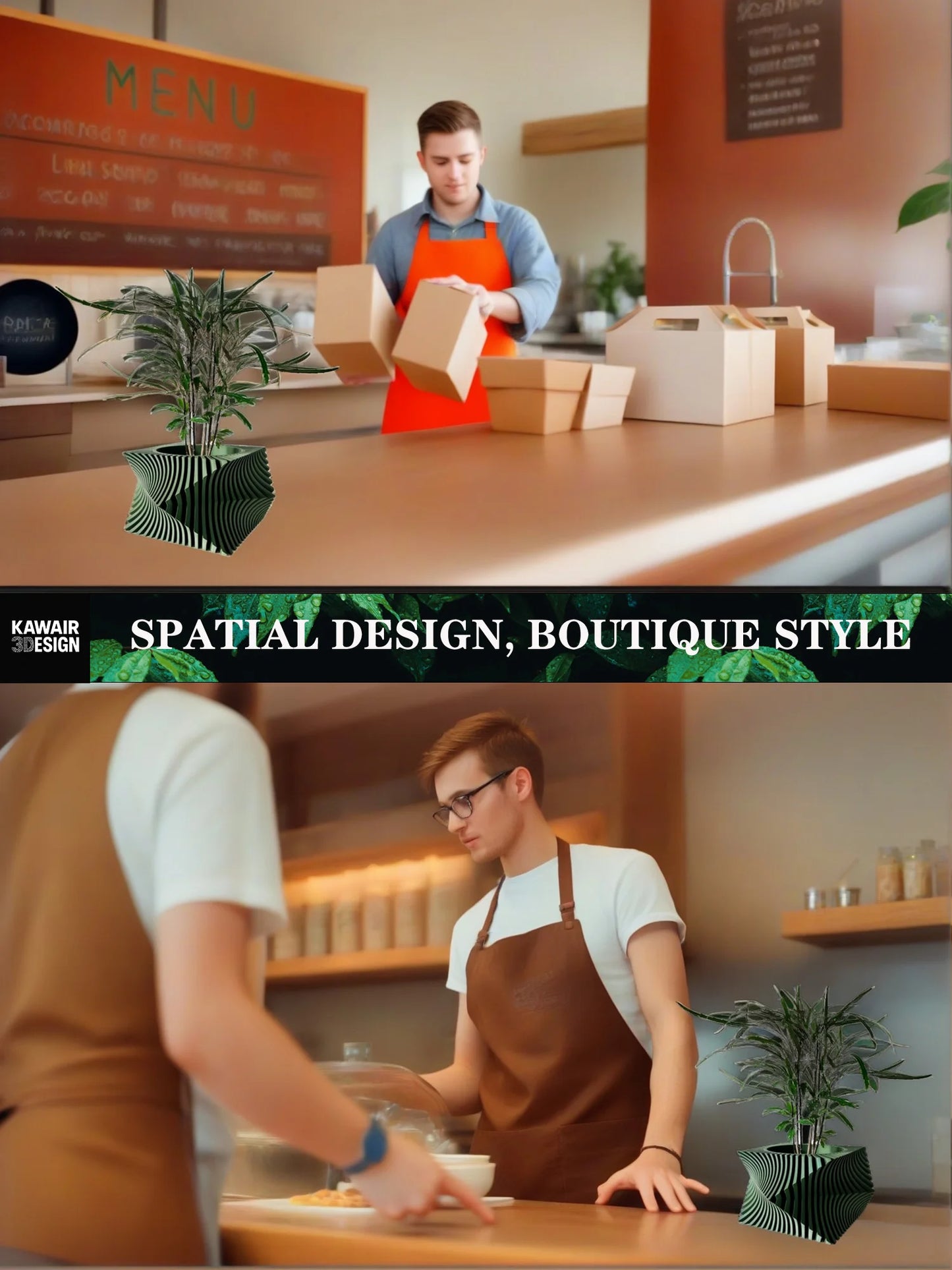 PLA 3D Printed Plant Pot Biodegradable Stripe Design