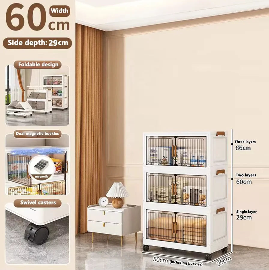 Thickened Foldable Multi-layer Storage Cabinet on Wheels – Mobile Organizer for Baby Closet, Snacks & Toys, Space-Saving Home