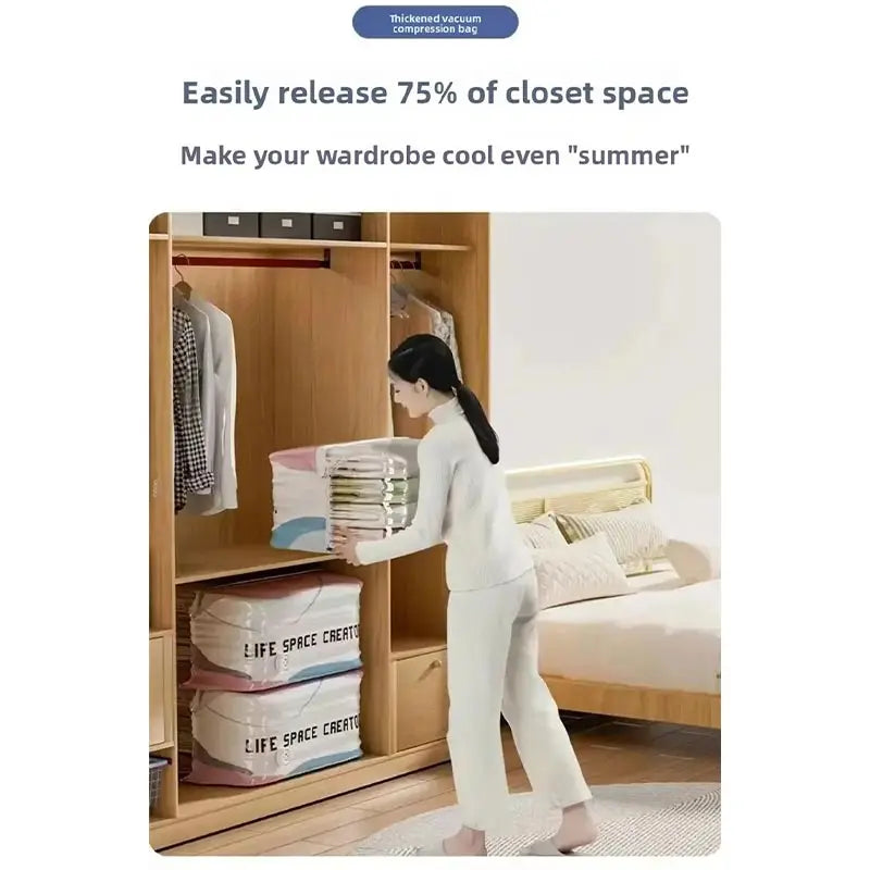 Vacuum Storage Bags Store Clothes Quilts Luggage Sealed Pump Free Thickened Large Capacity Space Saving Household Storage Supply