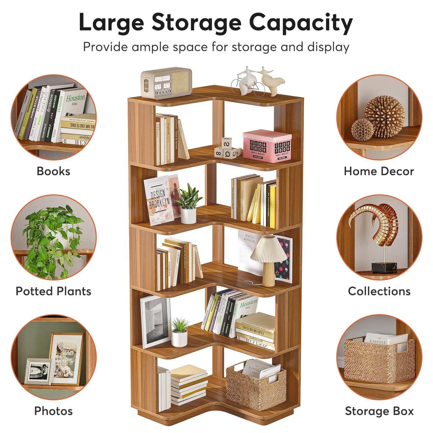 Tribesigns 6 Tier Corner Bookshelf, 64.96 Inch Tall Industrial Corner Bookcase with Anti-Drop Panel,Wood Grain Corner Shelf