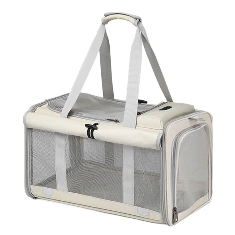 Large Foldable Pet Carrier Bag for Cats Small Dogs, Breathable Soft-Sided Travel Tote with Top Window and Luggage Strap