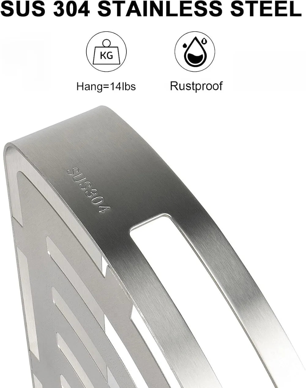 2-Pack Shower Caddy, 304 Stainless Steel Corner Shelf with Hooks, No Drill, Brushed Nickel