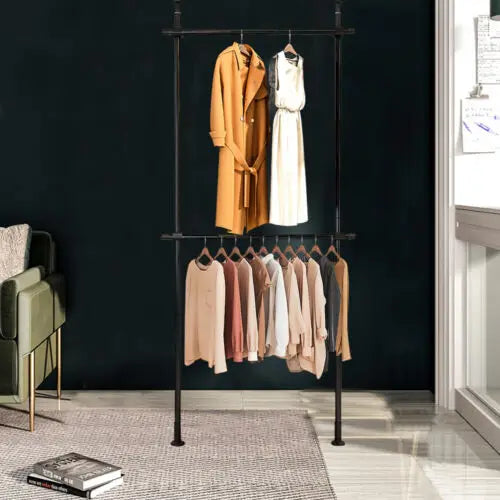 Garment Rack Clothes Storage Hanger Organizer Ceiling Top & Floor Metal Closet