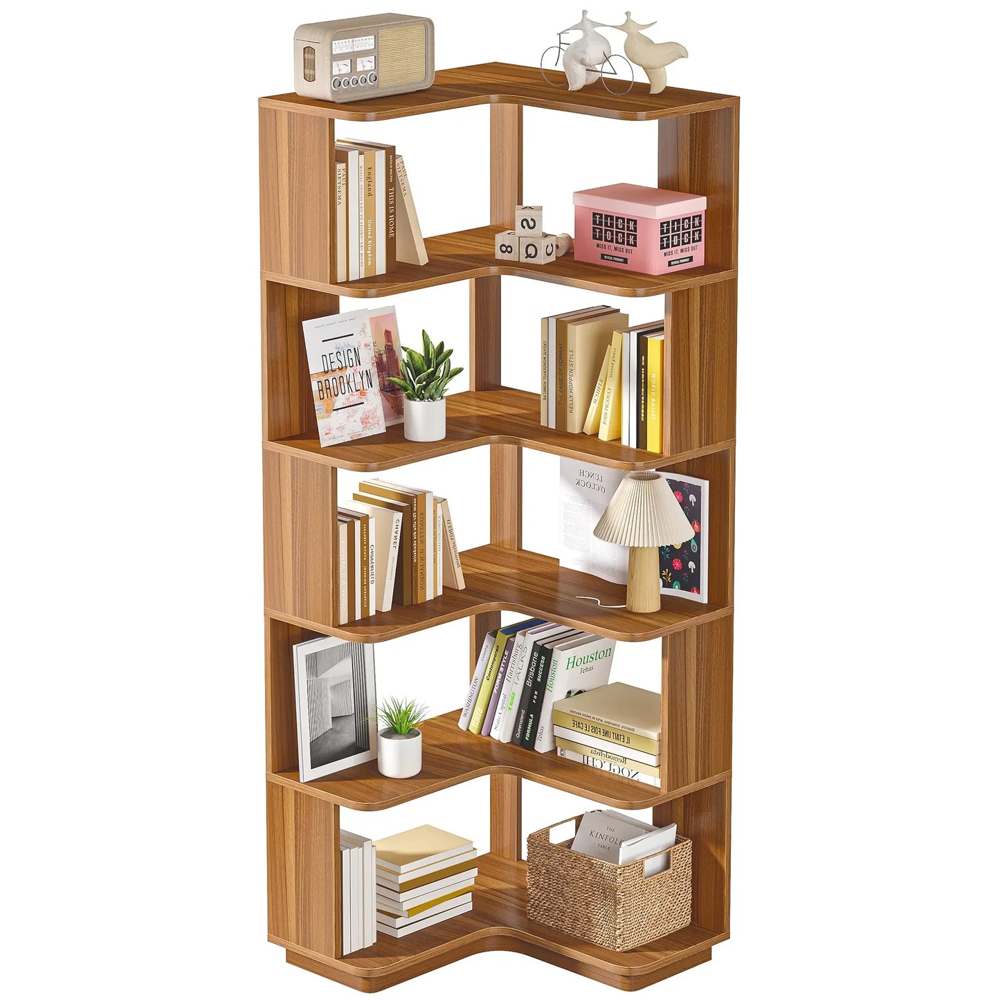 Tribesigns 6 Tier Corner Bookshelf, 64.96 Inch Tall Industrial Corner Bookcase with Anti-Drop Panel,Wood Grain Corner Shelf