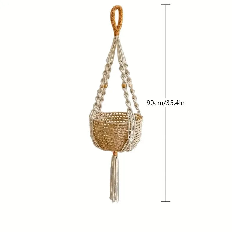Bohemian Macrame Hanging Planter Basket Storage Net Handwoven Cotton Rope Wall Decor for Plants Garden Wall Net Bag