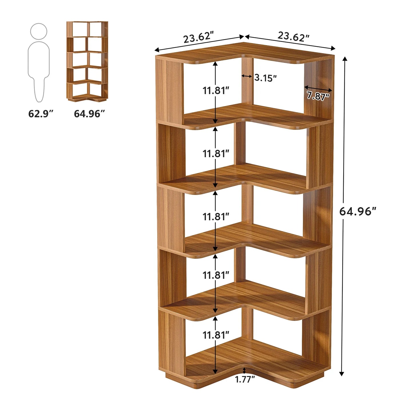 Tribesigns 6 Tier Corner Bookshelf, 64.96 Inch Tall Industrial Corner Bookcase with Anti-Drop Panel,Wood Grain Corner Shelf