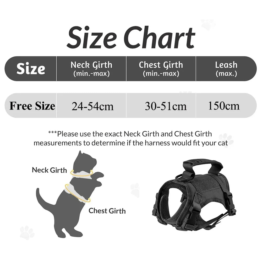 Pet Cat Clothes Cat Accessories Safe Tactical Harness Vests Traction Leash with Two Stickers for Cats Puppies and Small Dogs
