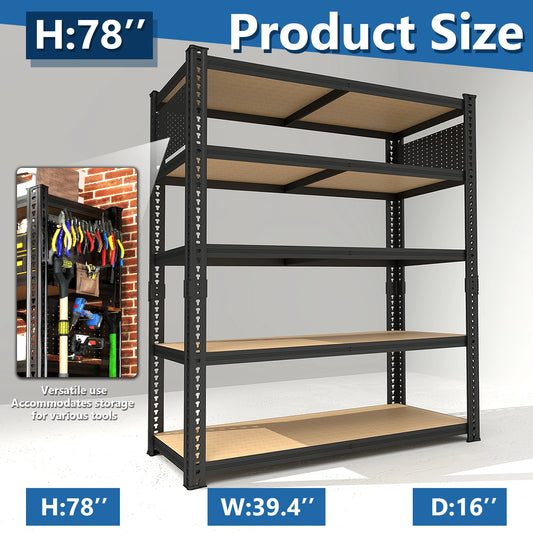 Heavy-Duty 5-Tier Adjustable Metal Shelving Unit with Pegboard Panel System - Capacity Suitable for Basement, Garage, Warehouse