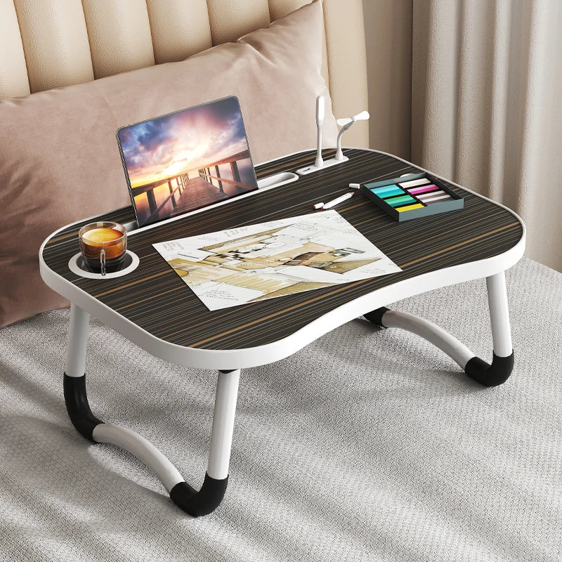 Laptop Desktop Cutlery and Laptop Bed Holder, Bedside Table Tray, Breakfast Bed Tray, Laptop Table with Cup Holder and Side Draw