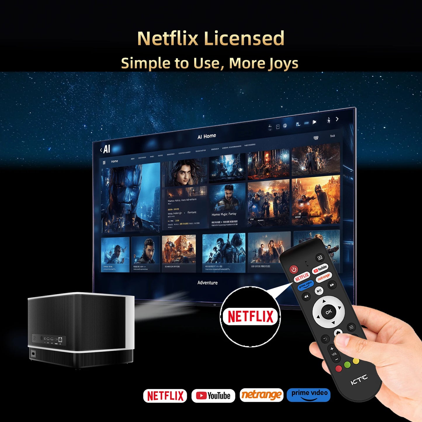 KTC Smart Projector 4K Supported TRUE 600ANSI Native 1080P with WiFi and Bluetooth & Dual Strong Speakers
