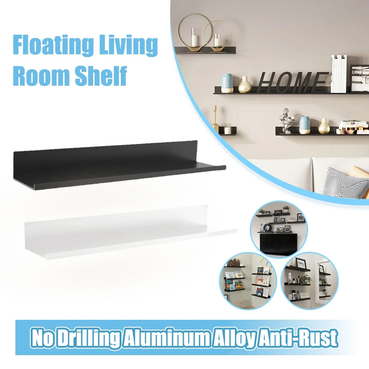 No Drilling Bedroom Decoration Wall Shelves Bathroom Study Living Room Metal Floating Shelves Single-Layer Storage Plants Books