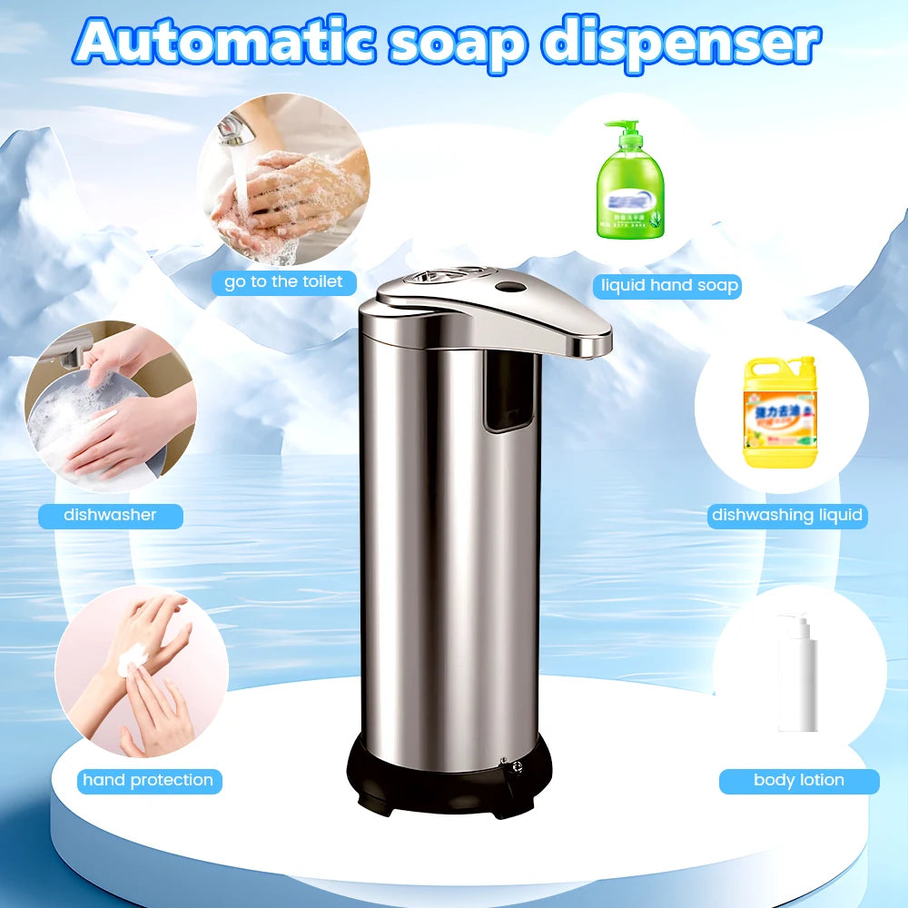 Touchless Automatic Soap Dispenser 304 Stainless Steel Infrared Sensor Liquid Dispenser Adjustable Soap Output Anti Bacterial for Bathroom Kitchen Hotel Home