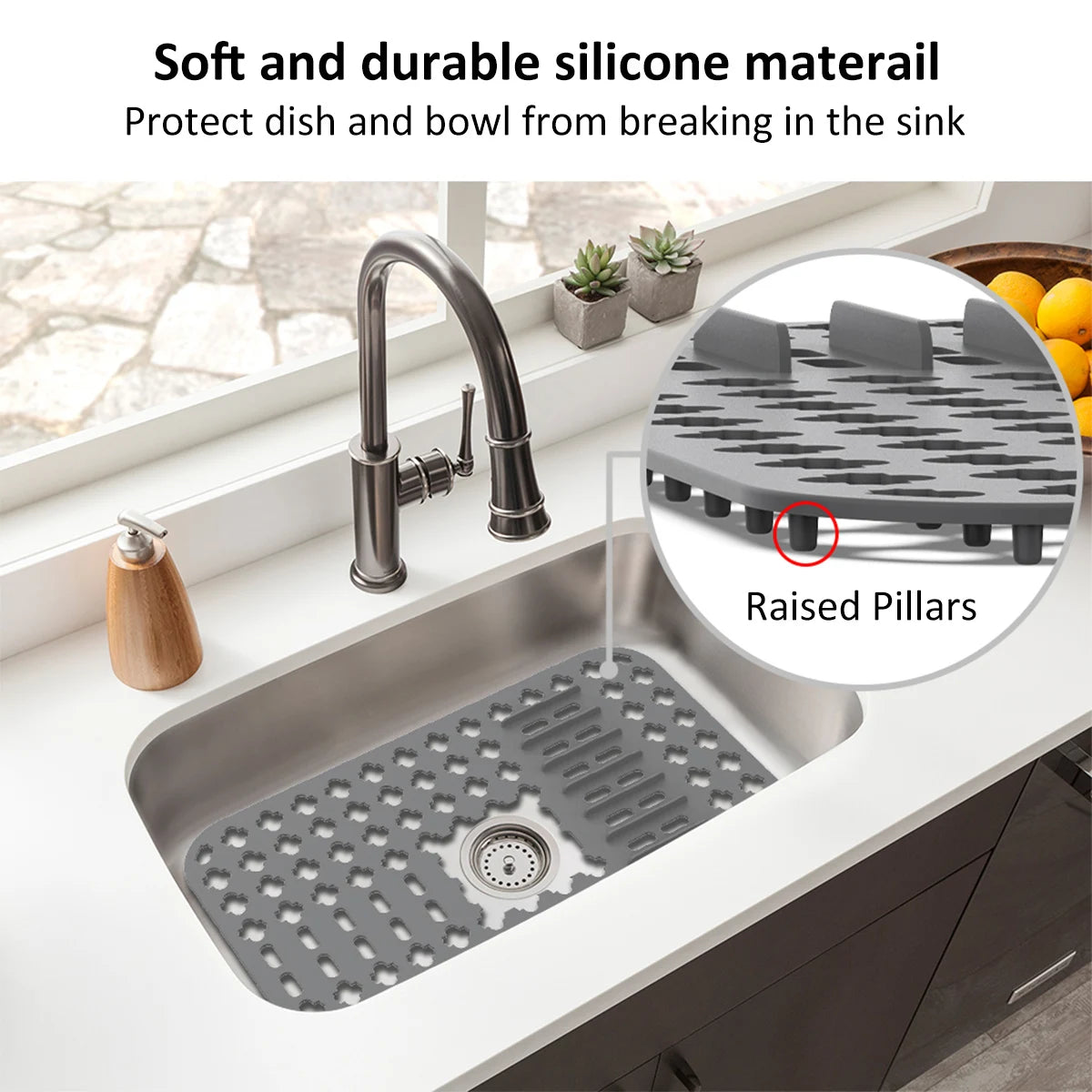 Silicone Sink Protector Heat-Resistant Anti-Slip Sink Liner Mat Portable Reusable Protector Mat for Kitchen Rectangle Sink