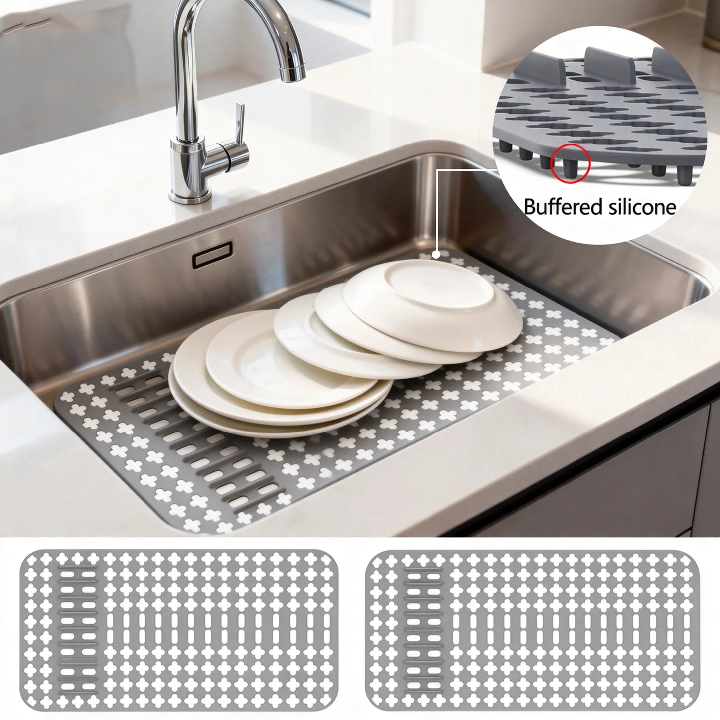 Silicone Sink Protector Heat-Resistant Anti-Slip Sink Liner Mat Portable Reusable Protector Mat for Kitchen Rectangle Sink