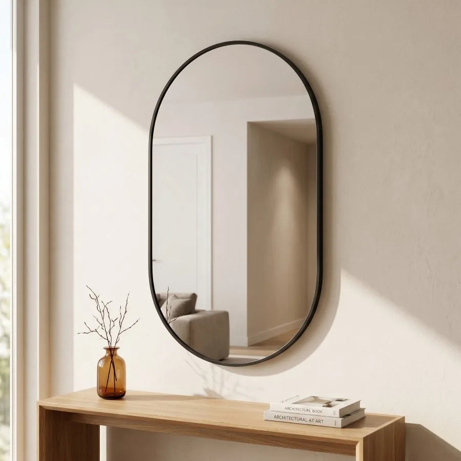 16"x24" Oval Mirror Bathroom Vanity Mirror Wall-Mounted Mirror, Black